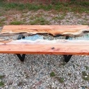 Table basse en If, verre trempé et acier laqué