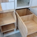 Escalier quart tournant mixte à double crémaillère et caissons