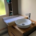 Meuble de salle de bain chêne / OSB / acier