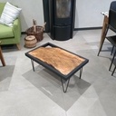 Table basse olivier et valchromat, piétement en acier