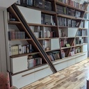 Bibliothèque en noyer massif et contreplaqué stratifié blanc