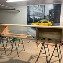 Meuble bas hifi chêne et Valchromat