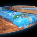 Plateau theme koi  en merisier et epoxy