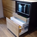 Bloc cuisine, revêtement chêne, plan de travail inox