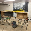 Meuble bas hifi chêne et Valchromat