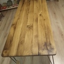 Table à dîner en chêne cuvé et acier