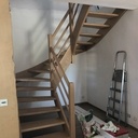 Escalier double quart tournant en chêne de pays