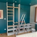 Bibliothèque hévéa et mélaminé blanc