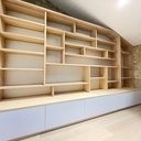 Bibliothèque en frêne massif + tiroirs Blanc Mat