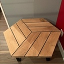 Table basse hexagonale joints type pont de bateau