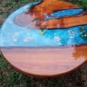 Plateau theme koi  en merisier et epoxy