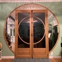 Porte fenêtre en chêne massif, cadres à miroirs