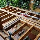 Terrasse en bois. Rajout de 5m2. Fabrication d'un garde corps en métal.