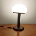 Petite lampe en chêne et applique de récup en opaline