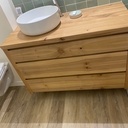 Meuble salle de bain + miroir en merisier