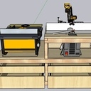 Meuble multi-outils (scie-table, scie-onglet, rabot-dégauchisseuse, défonceuse, aspiration)