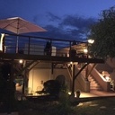 Extension de terrasse sur poteaux depotés et decalés en ipé et inox