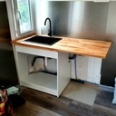 Meuble évier + Plan de travail - Chêne Lamellé Collé & Mélaminé