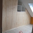 Un dressing, melaminé blanc et façade en tripli épicéa, première et dernière fois !!!