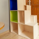 Lit mezzanine-cabane évolutif avec escalier-rangement à pas japonais