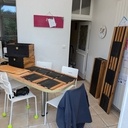 Bibliothèque chêne ébonisé et meurisier