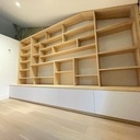 Bibliothèque en frêne massif + tiroirs Blanc Mat