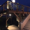 Extension de terrasse sur poteaux depotés et decalés en ipé et inox