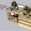 Meuble multi-outils (scie-table, scie-onglet, rabot-dégauchisseuse, défonceuse, aspiration)