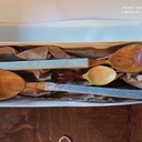 Cuillère à salade en cerisier style de Crow dog slöjd et petite cuillère en noyer pour Huguette