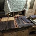 Bibliothèque chêne ébonisé et meurisier