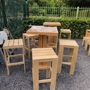 Amenagement d'une terasse, salon de jardin et table haute en robinier