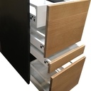 Bloc cuisine, revêtement chêne, plan de travail inox