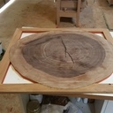 Table basse en chêne et noyer