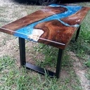 Table  basse theme mer en noyer échauffé