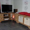 Meuble TV d'angle en merisier