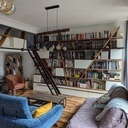 Bibliothèque en noyer massif et contreplaqué stratifié blanc