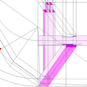 Détail du pied montant et de la traverse vus en plan, et angle de corroyage.