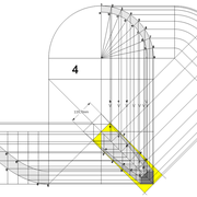 **4/**   La pièce d’arêtier entière vue de dessus et le tracé tangent du bloc capable