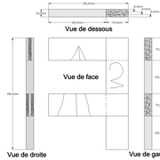 Dessin orthogonal de la pièce d'assemblages d'angle et intermédiaire à tenons/enfourchements traditionnels.