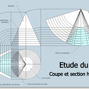 fig 4/ Tracé de la vue de face géométrale du  cône et de la section hyperbolique sur la vue d'ensemble