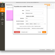 Interface de configuration d'une matière de chant