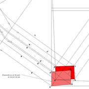 **2 bis/** Pour tracer l'empreinte de pied d’arêtier en devers de pas en plan