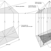 **A et B/** La mise en page de l'épure, et la section vue en plan