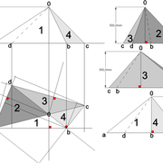 **B/** projections orthogonales des versant et vues géométrales