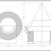 fig 4/ Prise de cotes d'une Tourelle circulaire (donjon) à couvrir (Vue en plan et coupe)
