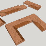 Pièce d'assemblages à mi-bois d'angles, droit et en coupe à 45°