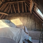 Pignon en pierre surmonté d'un colombage remplissage torchis