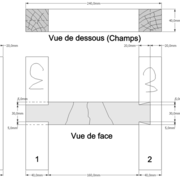 Dessin orthogonal de la pièce d'assemblages assimilés aux mi-bois, liaisons par queues d'arondes