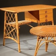 Louis SOGNOT Petit bureau en bois et rotin années 50  http://catalogue.drouot.com