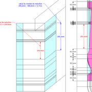 tracé des mesures prise du balustre droit reportées sur le balustre rampant , puis calcul du module de reduction
